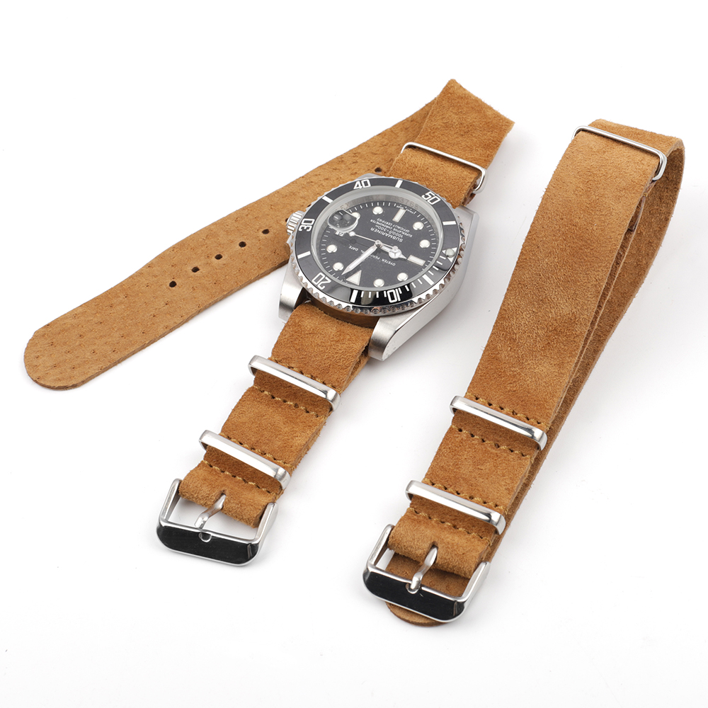 Nato Strap Nylon - Weiches Retro-Wildleder-Echtlederarmband, Sportuhrenarmband, 18 mm, 20