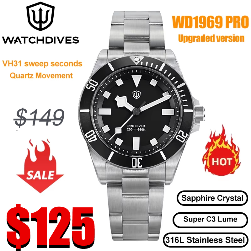 Rolex Watch Submariner - Watchdives WD1969 Pro 38 mm Quarzuhr